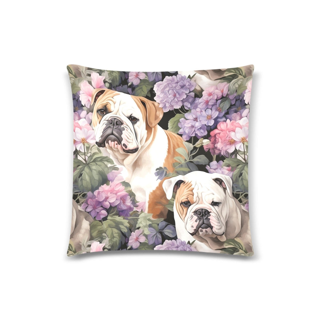 Hydrangea Haven English Bulldogs Throw Pillow Covers-Cushion Cover-English Bulldog, Home Decor, Pillows-One Pair-1