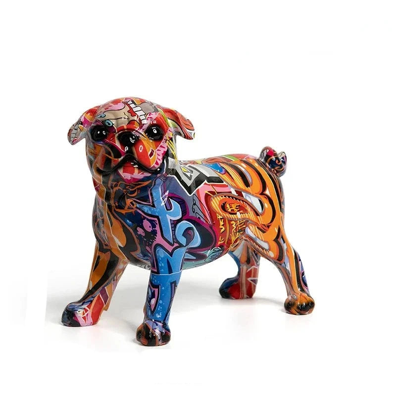 Hydro Dip Urban Graffiti Art Pug Statue-Graffiti - walking-4