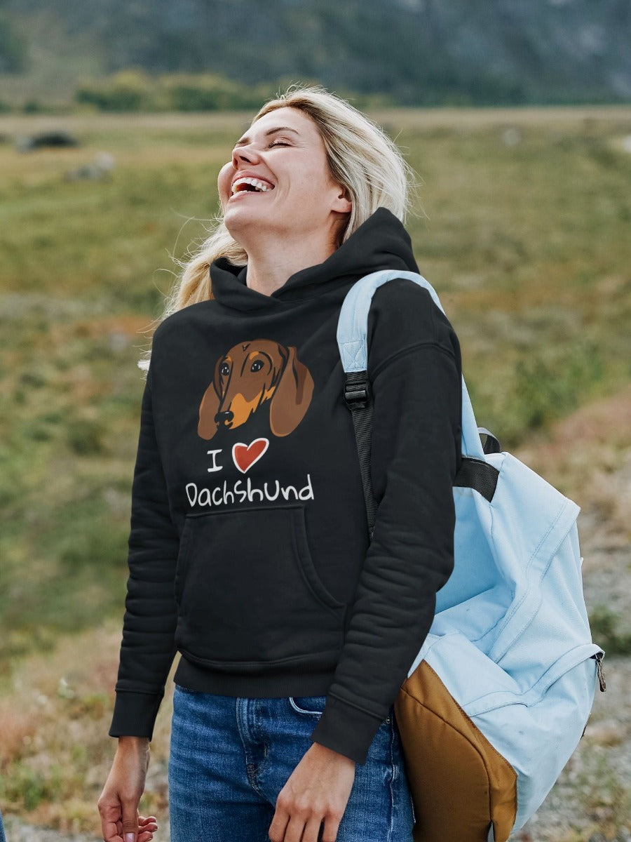 I Heart Dachshund Women's Cotton Fleece Hoodie Sweatshirt - 4 Colors-Apparel-Apparel, Dachshund, Hoodie, Sweatshirt-Black-XS-1