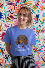 Load image into Gallery viewer, I Heart Dachshund Women&#39;s Cotton T-Shirts - 5 Colors-Apparel-Apparel, Dachshund, Shirt, T Shirt-Blue-Small-3