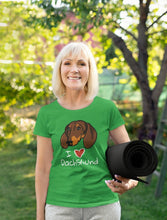 Load image into Gallery viewer, I Heart Dachshund Women&#39;s Cotton T-Shirts - 5 Colors-Apparel-Apparel, Dachshund, Shirt, T Shirt-Green-Small-4