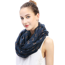 Load image into Gallery viewer, Image of a lady wearing Beagle scarf in the color Navy Blue