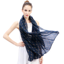 Load image into Gallery viewer, Image of a lady flaunting Beagle scarf in the color Navy Blue