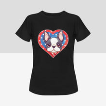 Load image into Gallery viewer, I Love Boston Terriers and America Women&#39;s 4th of July Cotton T-Shirts - 4 Colors-Apparel-Apparel, Boston Terrier, Shirt, T Shirt-Black-Small-6