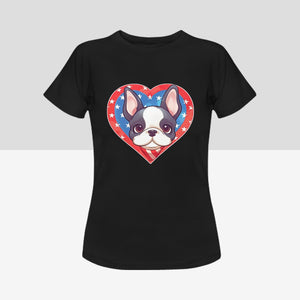 I Love Boston Terriers and America Women's 4th of July Cotton T-Shirts - 4 Colors-Apparel-Apparel, Boston Terrier, Shirt, T Shirt-Black-Small-6