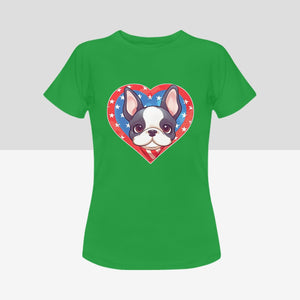 I Love Boston Terriers and America Women's 4th of July Cotton T-Shirts - 4 Colors-Apparel-Apparel, Boston Terrier, Shirt, T Shirt-8