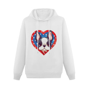 I Love Boston Terriers and America Women's Cotton Fleece Hoodie Sweatshirt-Apparel-Apparel, Boston Terrier, Hoodie, Sweatshirt-White-XS-2