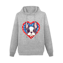 Load image into Gallery viewer, I Love Boston Terriers and America Women&#39;s Cotton Fleece Hoodie Sweatshirt-Apparel-Apparel, Boston Terrier, Hoodie, Sweatshirt-Gray-XS-3