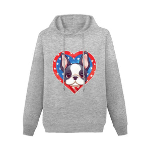 I Love Boston Terriers and America Women's Cotton Fleece Hoodie Sweatshirt-Apparel-Apparel, Boston Terrier, Hoodie, Sweatshirt-Gray-XS-3