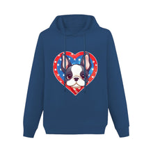 Load image into Gallery viewer, I Love Boston Terriers and America Women&#39;s Cotton Fleece Hoodie Sweatshirt-Apparel-Apparel, Boston Terrier, Hoodie, Sweatshirt-Navy Blue-XS-4