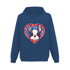 I Love Boston Terriers and America Women's Cotton Fleece Hoodie Sweatshirt-Apparel-Apparel, Boston Terrier, Hoodie, Sweatshirt-Navy Blue-XS-4