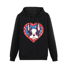 Load image into Gallery viewer, I Love Boston Terriers and America Women&#39;s Cotton Fleece Hoodie Sweatshirt-Apparel-Apparel, Boston Terrier, Hoodie, Sweatshirt-Black-XS-1