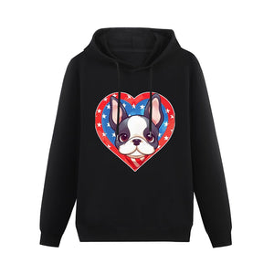 I Love Boston Terriers and America Women's Cotton Fleece Hoodie Sweatshirt-Apparel-Apparel, Boston Terrier, Hoodie, Sweatshirt-Black-XS-1