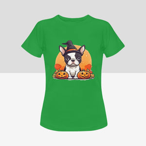 I Love Boston Terriers and Halloween Women's Cotton T-Shirts-Apparel-Apparel, Boston Terrier, Shirt, T Shirt-10