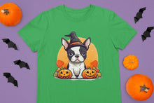 Load image into Gallery viewer, I Love Boston Terriers and Halloween Women&#39;s Cotton T-Shirts-Apparel-Apparel, Boston Terrier, Shirt, T Shirt-Green-Small-5
