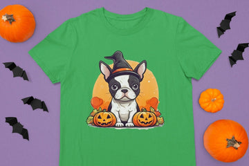 I Love Boston Terriers and Halloween Women's Cotton T-Shirts-Apparel-Apparel, Boston Terrier, Shirt, T Shirt-Green-Small-5