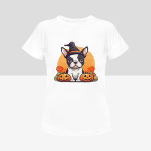 I Love Boston Terriers and Halloween Women's Cotton T-Shirts-Apparel-Apparel, Boston Terrier, Shirt, T Shirt-6