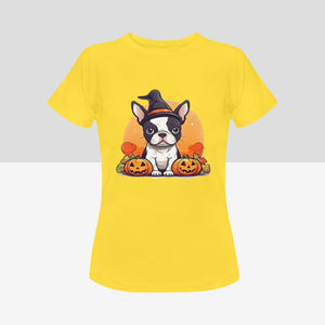 I Love Boston Terriers and Halloween Women's Cotton T-Shirts-Apparel-Apparel, Boston Terrier, Shirt, T Shirt-7