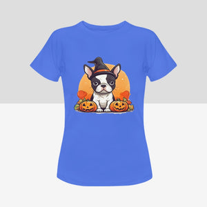 I Love Boston Terriers and Halloween Women's Cotton T-Shirts-Apparel-Apparel, Boston Terrier, Shirt, T Shirt-8