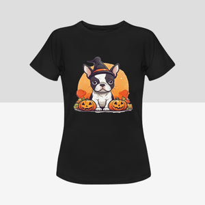 I Love Boston Terriers and Halloween Women's Cotton T-Shirts-Apparel-Apparel, Boston Terrier, Shirt, T Shirt-9