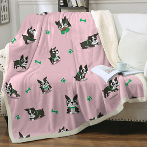 I Love Boston Terriers Soft Warm Fleece Blanket-Blanket-Blankets, Boston Terrier, Home Decor-Green Highlights-Soft Pink-Small-2