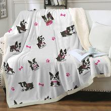 Load image into Gallery viewer, I Love Boston Terriers Soft Warm Fleece Blanket-Blanket-Blankets, Boston Terrier, Home Decor-Pink Highlights-Ivory-Small-3