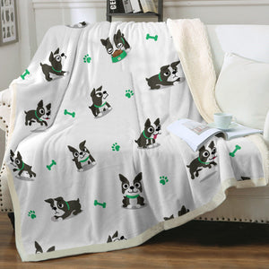 I Love Boston Terriers Soft Warm Fleece Blanket-Blanket-Blankets, Boston Terrier, Home Decor-Green Highlights-Ivory-Small-4