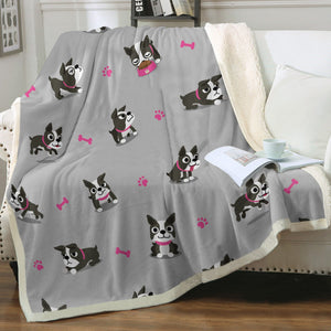 I Love Boston Terriers Soft Warm Fleece Blanket-Blanket-Blankets, Boston Terrier, Home Decor-Pink Highlights-Warm Gray-Small-5