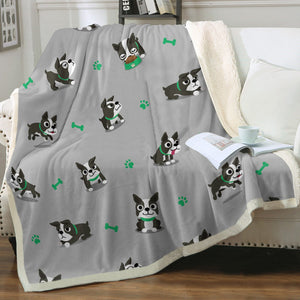 I Love Boston Terriers Soft Warm Fleece Blanket-Blanket-Blankets, Boston Terrier, Home Decor-Green Highlights-Warm Gray-Small-6