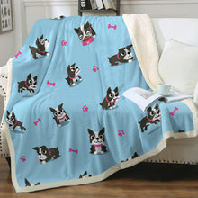Load image into Gallery viewer, I Love Boston Terriers Soft Warm Fleece Blanket-Blanket-Blankets, Boston Terrier, Home Decor-Pink Highlights-Sky Blue-Small-7