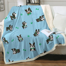 Load image into Gallery viewer, I Love Boston Terriers Soft Warm Fleece Blanket-Blanket-Blankets, Boston Terrier, Home Decor-Green Highlights-Sky Blue-Small-8