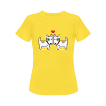 Load image into Gallery viewer, I Love Bull Terrier Women&#39;s T-Shirts - 3 Designs - 3 Colors-Apparel-Apparel, Bull Terrier, Dogs, Shirt, T Shirt-Standing Face to Face-Yellow-Small-10