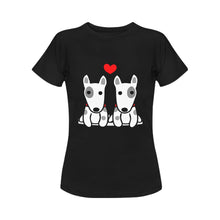 Load image into Gallery viewer, I Love Bull Terrier Women&#39;s T-Shirts - 3 Designs - 3 Colors-Apparel-Apparel, Bull Terrier, Dogs, Shirt, T Shirt-Sitting Side by Side-Black-Small-11