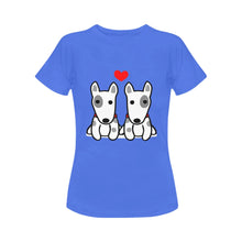 Load image into Gallery viewer, I Love Bull Terrier Women&#39;s T-Shirts - 3 Designs - 3 Colors-Apparel-Apparel, Bull Terrier, Dogs, Shirt, T Shirt-Sitting Side by Side-Blue-Small-12