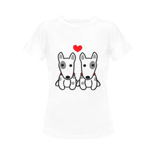 Load image into Gallery viewer, I Love Bull Terrier Women&#39;s T-Shirts - 3 Designs - 3 Colors-Apparel-Apparel, Bull Terrier, Dogs, Shirt, T Shirt-Sitting Side by Side-White-Small-13