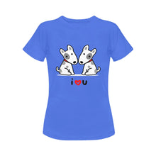 Load image into Gallery viewer, I Love Bull Terrier Women&#39;s T-Shirts - 3 Designs - 3 Colors-Apparel-Apparel, Bull Terrier, Dogs, Shirt, T Shirt-With I ❤️ U Text-Blue-Small-5