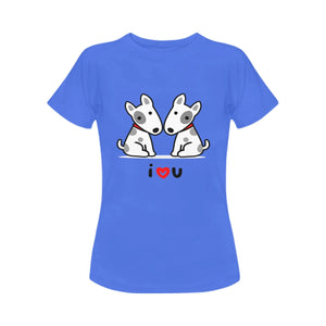 I Love Bull Terrier Women's T-Shirts - 3 Designs - 3 Colors-Apparel-Apparel, Bull Terrier, Dogs, Shirt, T Shirt-With I ❤️ U Text-Blue-Small-5