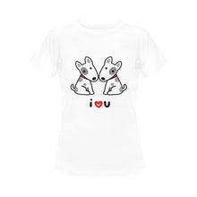 Load image into Gallery viewer, I Love Bull Terrier Women&#39;s T-Shirts - 3 Designs - 3 Colors-Apparel-Apparel, Bull Terrier, Dogs, Shirt, T Shirt-With I ❤️ U Text-White-Small-6