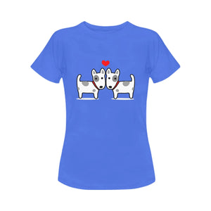 I Love Bull Terrier Women's T-Shirts - 3 Designs - 3 Colors-Apparel-Apparel, Bull Terrier, Dogs, Shirt, T Shirt-Standing Face to Face-Blue-Small-8