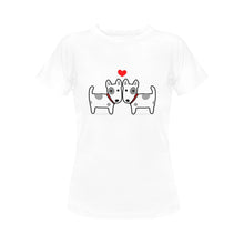 Load image into Gallery viewer, I Love Bull Terrier Women&#39;s T-Shirts - 3 Designs - 3 Colors-Apparel-Apparel, Bull Terrier, Dogs, Shirt, T Shirt-Standing Face to Face-White-Small-9