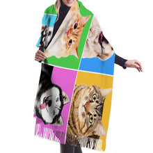Load image into Gallery viewer, I Love Dogs &amp; Cats Warm Winter Shawl - Husky, Golden Retriever &amp; CatsAccessories