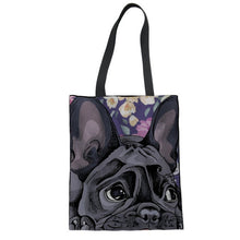 Load image into Gallery viewer, I Love Frenchies Canvas Tote Handbags-Accessories-Accessories, Bags, Dogs, French Bulldog-French Bulldog - Black-L-3
