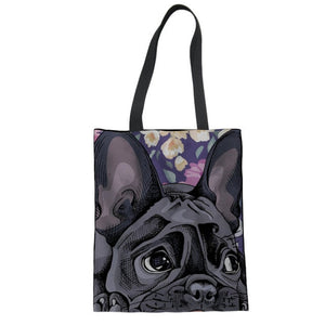 I Love Frenchies Canvas Tote Handbags-Accessories-Accessories, Bags, Dogs, French Bulldog-French Bulldog - Black-L-3
