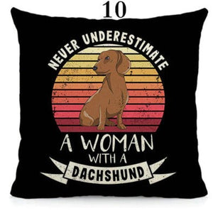 I Love My Dachshund Throw Pillows - 16 Designs-Cushion Cover-Dachshund, Home Decor, Pillows-Small-10 - Never Underestimate a Woman with a Dachshund - Bright Background-11