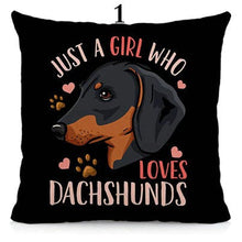 Load image into Gallery viewer, I Love My Dachshund Throw Pillows - 16 Designs-Cushion Cover-Dachshund, Home Decor, Pillows-Small-1 - Just a Girl Who Loves Dachshunds-2