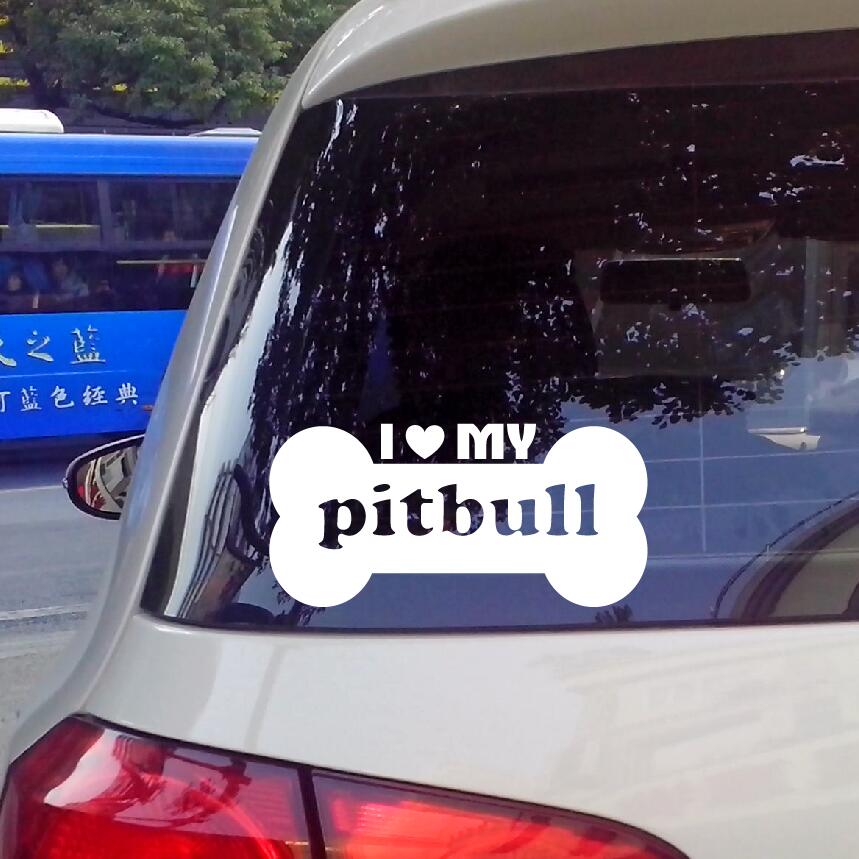 Image of a pit bull car sticker in i heart my pitbull design