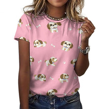 Load image into Gallery viewer, I Love My Shih Tzu All Over Print Women&#39;s Cotton T-Shirt - 4 Colors-Apparel-Apparel, Shih Tzu, Shirt, T Shirt-15