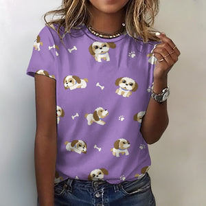 I Love My Shih Tzu All Over Print Women's Cotton T-Shirt - 4 Colors-Apparel-Apparel, Shih Tzu, Shirt, T Shirt-2XS-MediumPurple-2