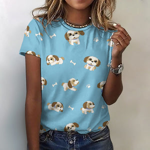 I Love My Shih Tzu All Over Print Women's Cotton T-Shirt - 4 Colors-Apparel-Apparel, Shih Tzu, Shirt, T Shirt-2XS-SkyBlue-3