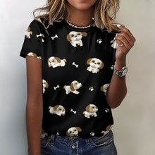 Load image into Gallery viewer, I Love My Shih Tzu All Over Print Women&#39;s Cotton T-Shirt - 4 Colors-Apparel-Apparel, Shih Tzu, Shirt, T Shirt-2XS-Black-4